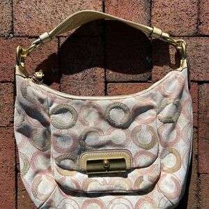 Coach Beige and Gold Patterned Shoulder Bag